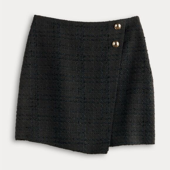 Nine West Wrap Skirt Womens Size Medium Black Tweed Gold Tone Buttons NEW - Picture 1 of 10